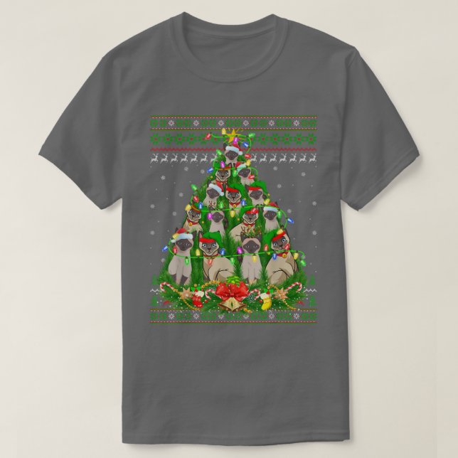 T-shirt Siamese Chat Xmas Éclairage Arbre Siamese Chat Ugl (Design devant)