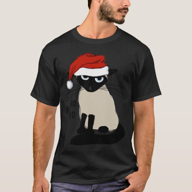 T-shirt Siamese Santa Humorous Christmas Holiday Kitty Cat (Devant)
