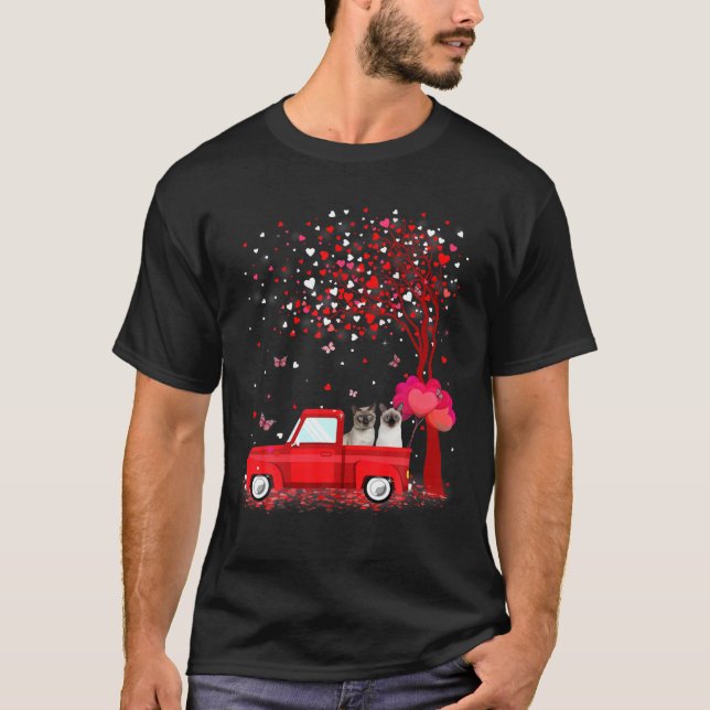 T-shirt Siamese Valentine's Day Cadeaux Chats Camion Rouge (Devant)