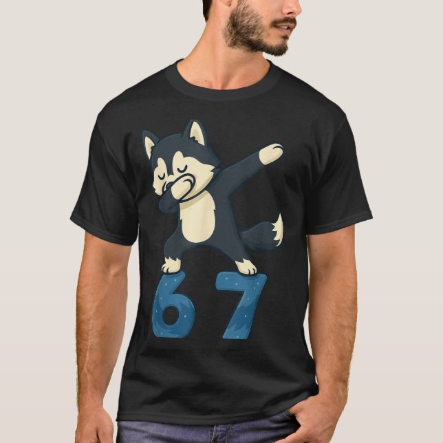 T-shirt Siberian Husky Dog Dabbing 67 Meme Six Seven Funny (Devant)