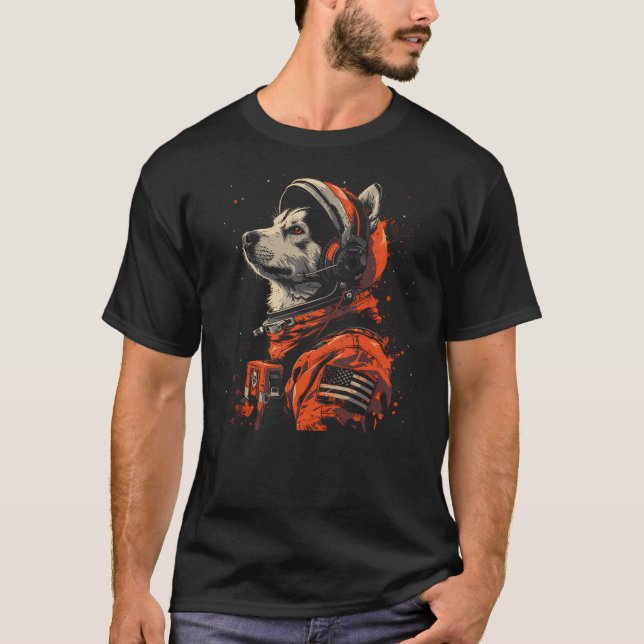 T-shirt Siberian Husky Lovers Dog Astronaut In The Space (Devant)