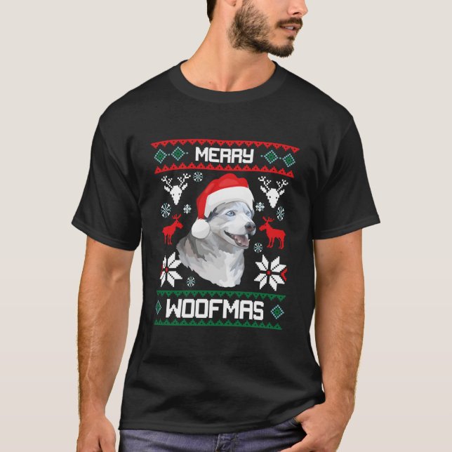 T-shirt Siberian Husky Merry Woofmas For (Devant)