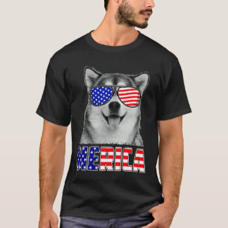 T-shirt Sibérie Husky 4 juillet Merica États-Unis Drapeau