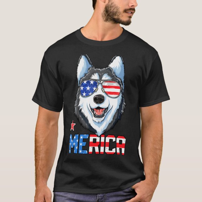 T-shirt Sibérie Husky 4 juillet Merica Hommes Femmes Améri (Devant)