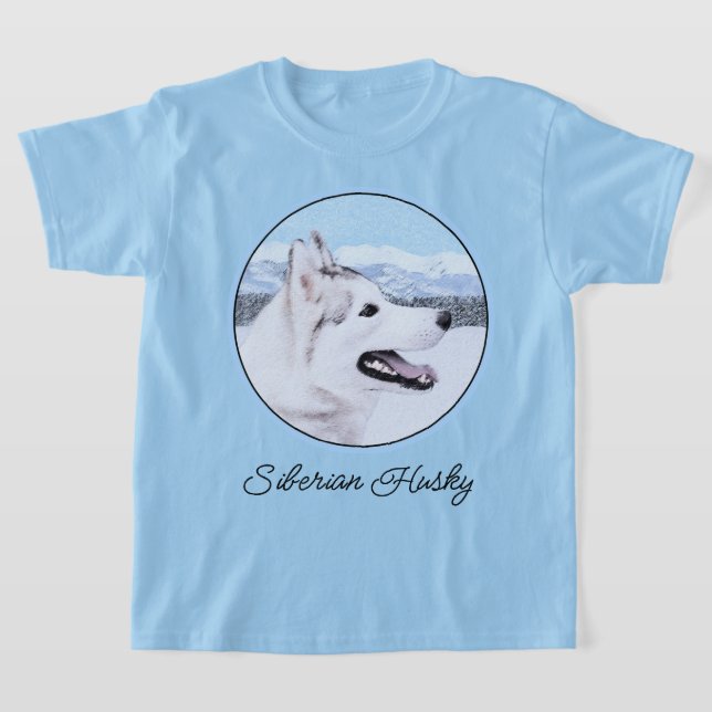 T-shirt Sibérie Husky (argent et blanc) Peinture Chien Art (Poser)