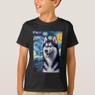 T-shirt Sibérie Husky Chien Art Van Gogh Starry Nuit Siber