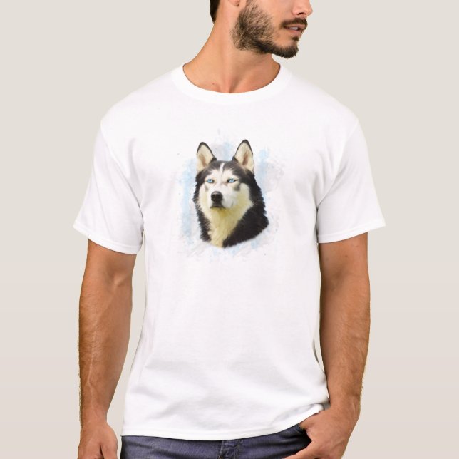 T-shirt Sibérie Husky Dog Eau Couleur Art Peinture (Devant)