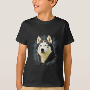 T-shirt Sibérie Husky Dog Eau Couleur Art Peinture