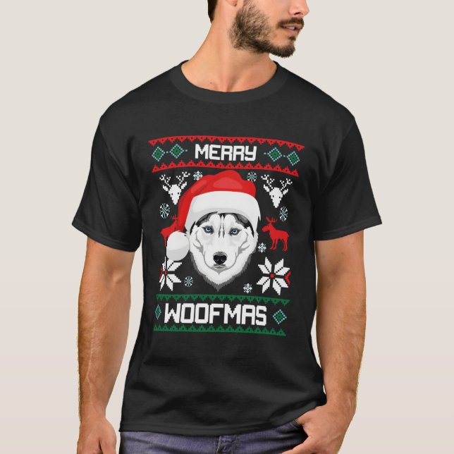 T-shirt Sibérie Husky Merry Woofmas Pour (Devant)