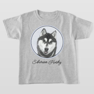 T-shirt Sibérie Husky (noir et blanc) Peinture Chien Art