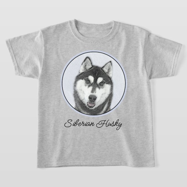 T-shirt Sibérie Husky (noir et blanc) Peinture Chien Art (Poser)