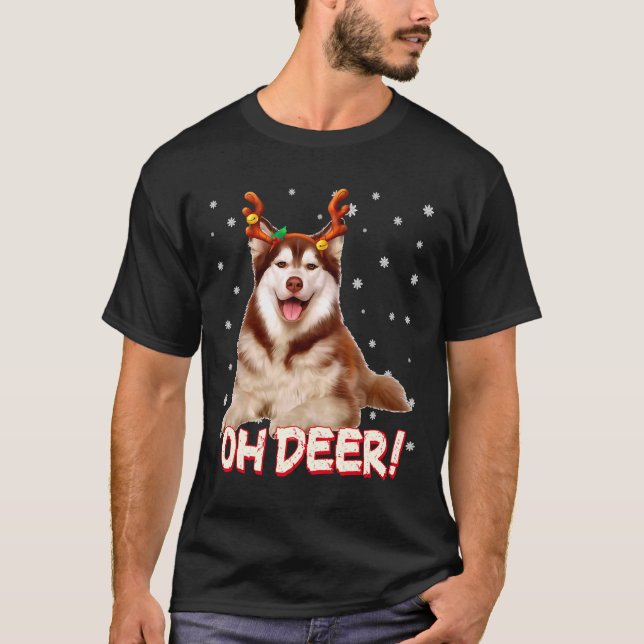 T-shirt Sibérie Husky Oh Deer Drôle Chien Noël (Devant)