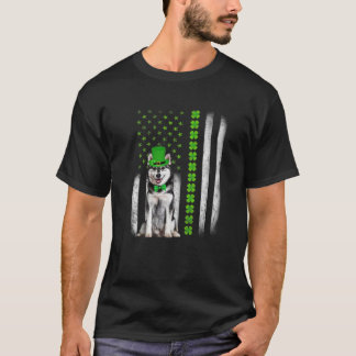 T-shirt Sibérie Husky Saint Patrick's Day Drapeau américai