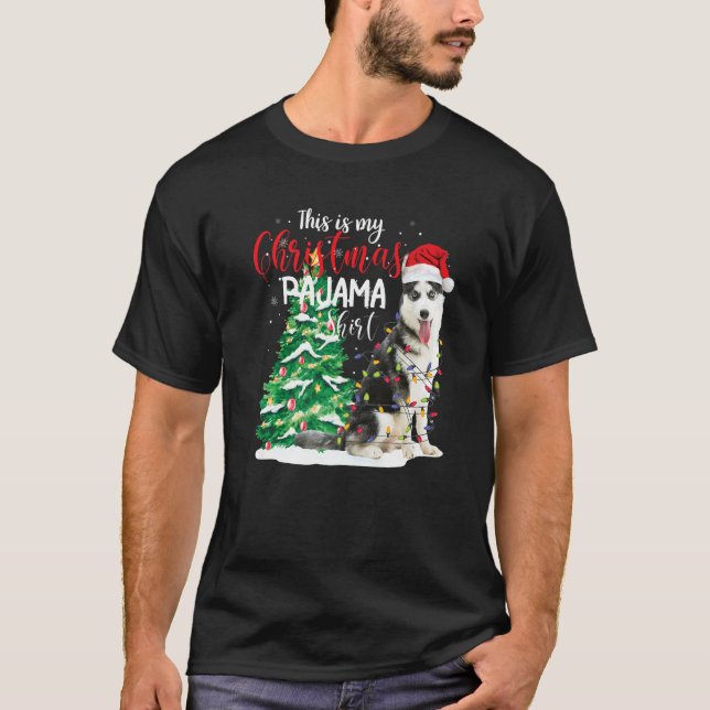 T-shirt Sibérien Husky C'Est Mon Chien De Pyjama De Noël (Devant)