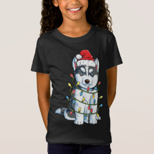 T-Shirt Sibérien Husky Père Noël feux de Noël Noël Noël