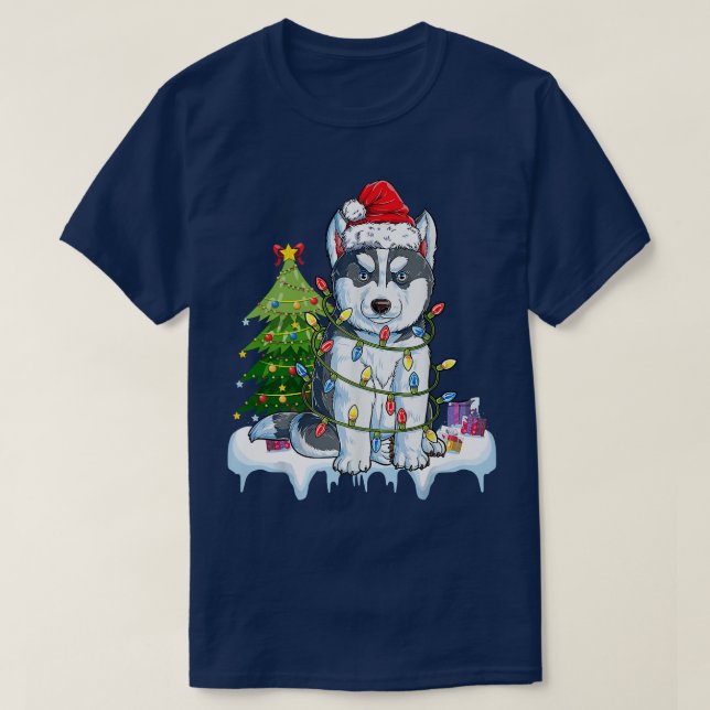 T-shirt Sibérien Husky Père Noël feux de Noël Noël Noël No (Design devant)