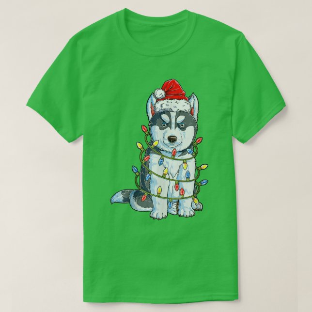 T-shirt Sibérien Husky Père Noël Noël Lumières Noël Bo (Design devant)