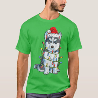 T-shirt Sibérien Husky Père Noël Noël Lumières Noël Bo
