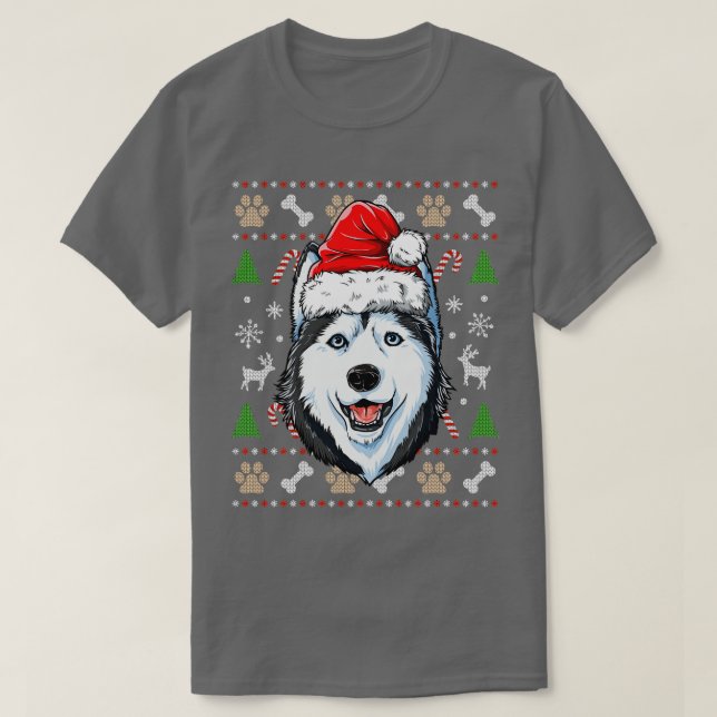 T-shirt Sibérien Husky Vilain Noël Noël Noël Noël Chapeau  (Design devant)