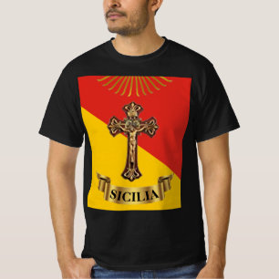 T-Shirt Sicile / Crucifix sicilien et drapeau