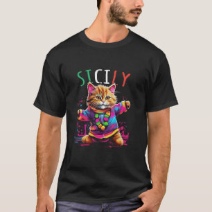 T-shirt Sicile Danser Chat Amusant Coloré Cute Kitty Desig
