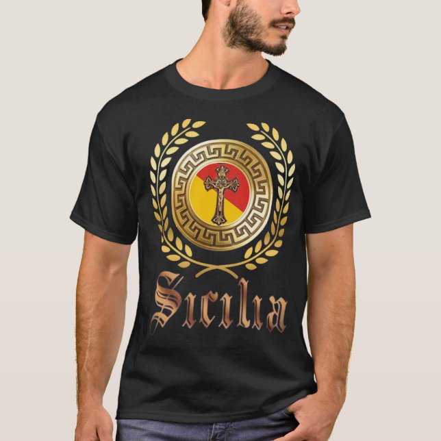 T-Shirt Sicile Drapeau et Crucifix (Devant)