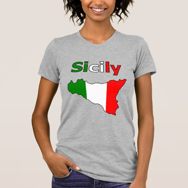 T-shirt Sicile et carte en italien Drapeau couleurs T-shir (Devant)