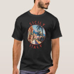 T-shirt Sicile Italie Retro Cercle désorganisé<br><div class="desc">Conception de déplacement vectoriel rétro en Sicile. La Sicile,  la plus grande île méditerranéenne,  se trouve juste à côté du "pied" de la "botte" italienne. Sa riche histoire se reflète dans des sites comme la Vallée des Temples.</div>