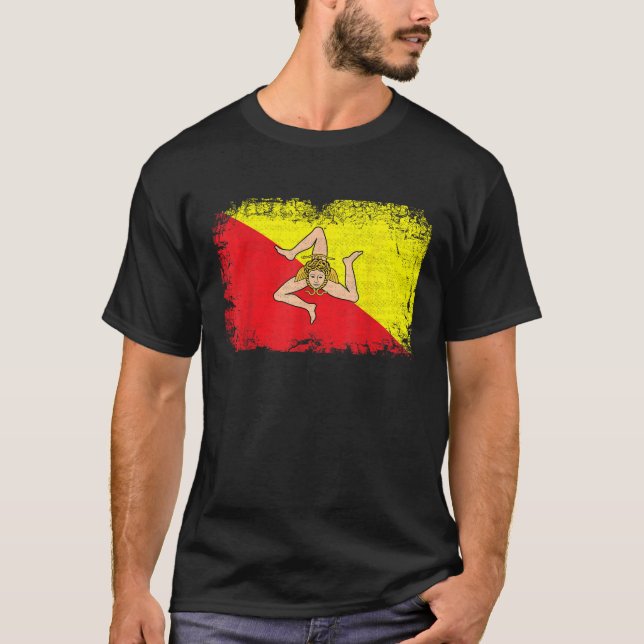 T-shirt Sicile Sicilia Sicilienne Drapeau T Chemise (Devant)