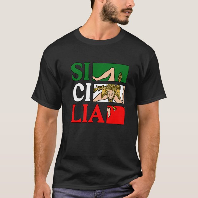 T-shirt Sicilia Flag Sicily Palermo Italy  11 (Devant)