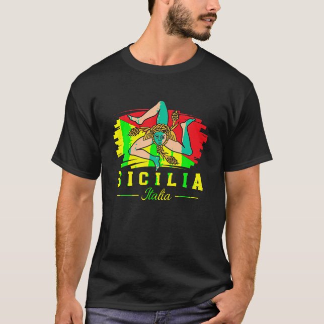 T-shirt Sicilia Italia Drapeau De Sicile Fier Italien Sici (Devant)