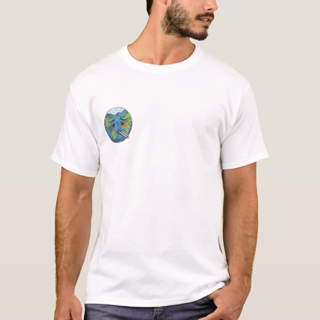 T-shirt Sick Cartoon Earth Character With Thermometer (Devant)