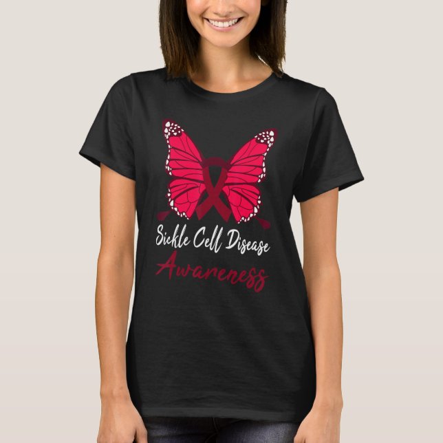 T-shirt Sickle Cell Disease Awareness Butterfly Burgundy S (Devant)