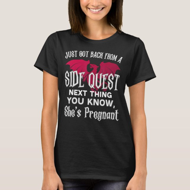 T-shirt Side Quest Grossesse Révéler Vidéo Jeu Rpg Jeu D (Devant)