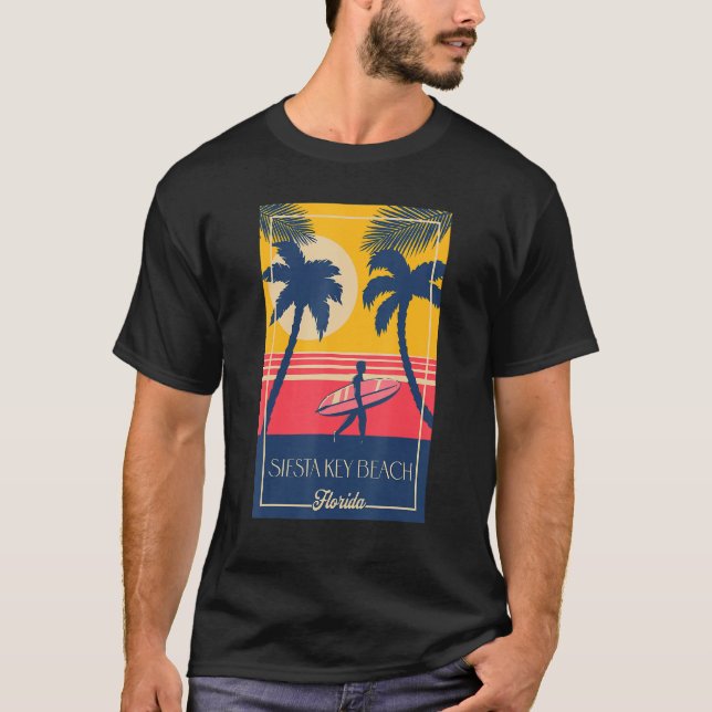 T-shirt Siesta Key Beach Floride Rétro Surfer Beach Design (Devant)