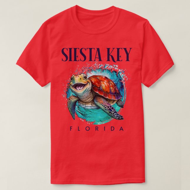 T-shirt Siesta Key Florida Aquarelle Happy Sea Turtle (Design devant)
