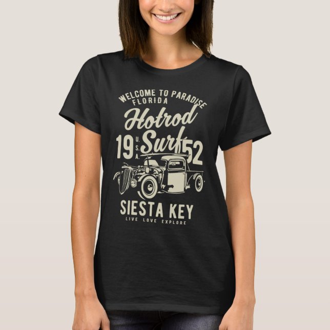 T-shirt Siesta Key Florida Retro Hotrod Surf 2 (Devant)