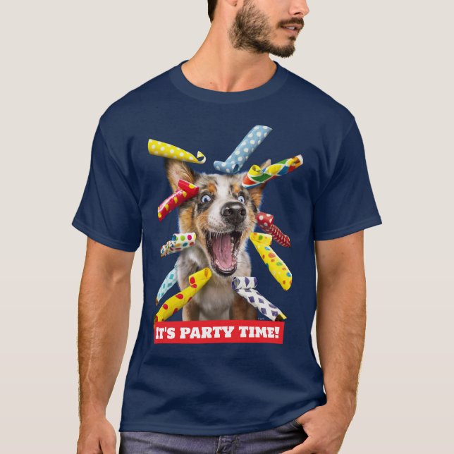 T-shirt Sifflets de fête pour chien heureux (Devant)