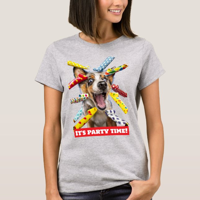 T-shirt Sifflets de fête pour chien heureux (Devant)