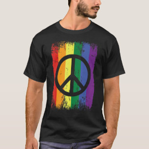T-shirt Signal de Paix Arc-en-ciel rétro Lesbienne Lgbt Pr