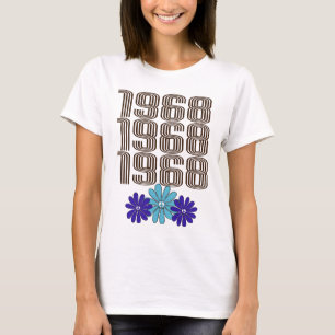 T-shirt Signal de paix Hippie Fleur Power 1968 Aqua Purple
