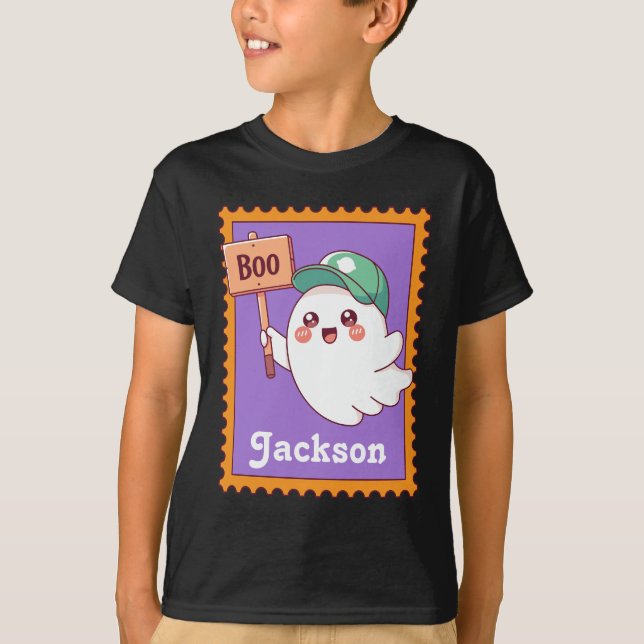 T-shirt Signe de fantôme de Halloween avec nom d'enfant pe (Devant)