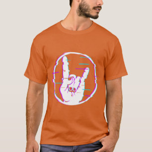 T-shirt Signe de glitch des cornes Signe de la main Rock e