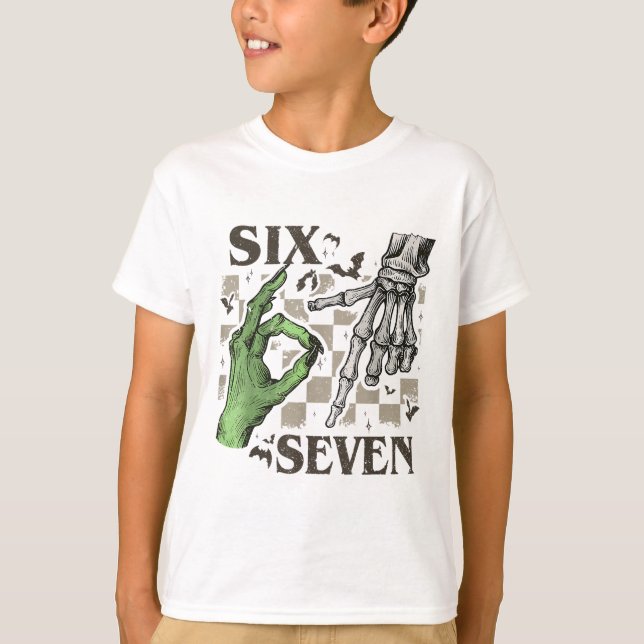 T-shirt Signe de la main de squelette Six Sept Mème Hallow (Devant)