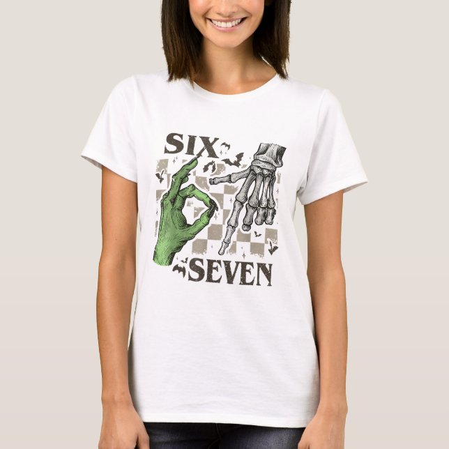 T-shirt Signe de la main de squelette Six Sept Meme Hallow (Devant)