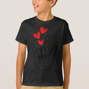 T-shirt Signe de la main Je t'aime Cœur Femmes Filles Sain