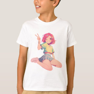 T-shirt Signe de paix Anime - Enfants fille Anime aux chev