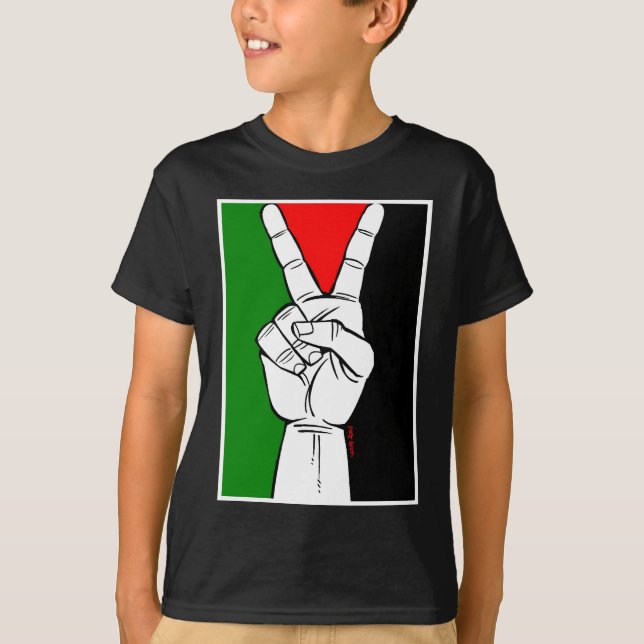 T-SHIRT SIGNE DE PAIX DE DRAPEAU DE LA PALESTINE (Devant)