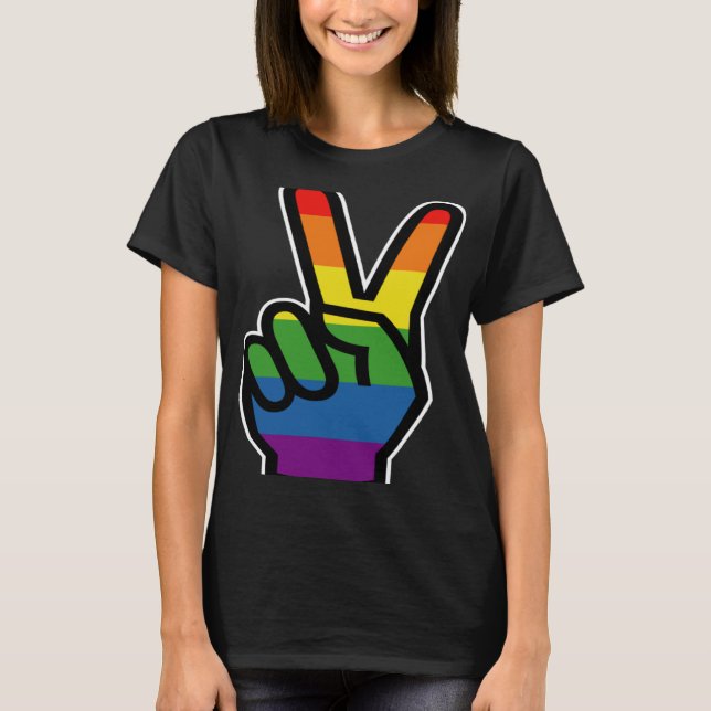 T-shirt Signe de paix main arc-en-ciel (Devant)
