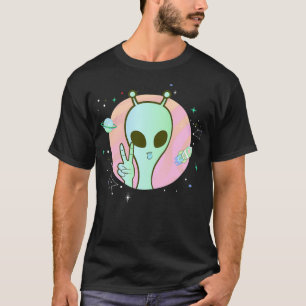 T-shirt Signe de Paix Main Planète Étoiles OVNI Cool Tripp